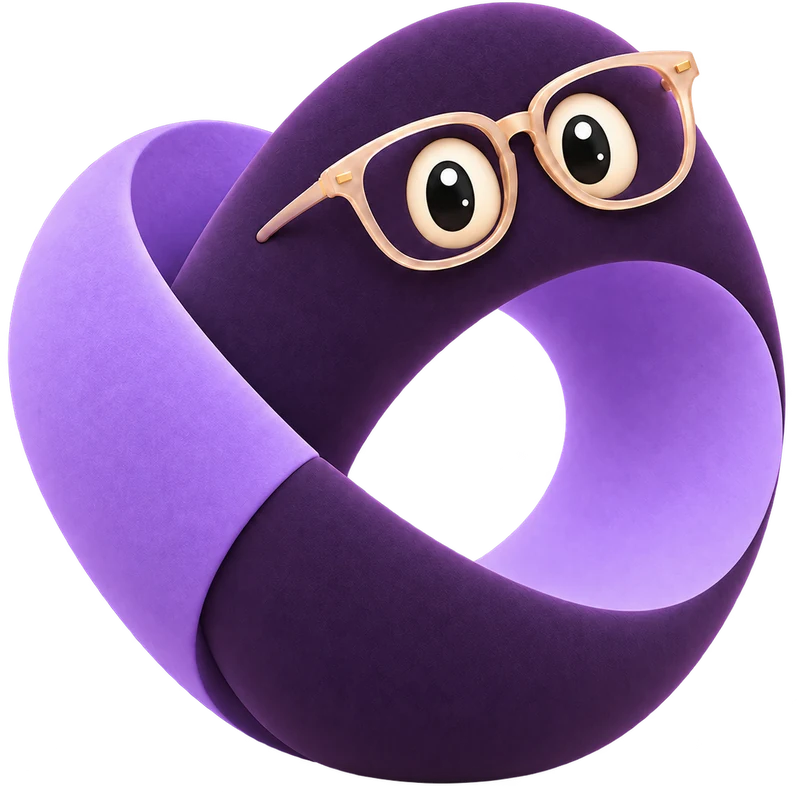 PAX, a violet twisted loop wearing round glasses
